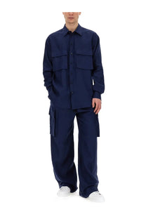 Dolce &amp; gabbana men’s navy blue button-up shirt with two chest pockets paired with matching cargo pants