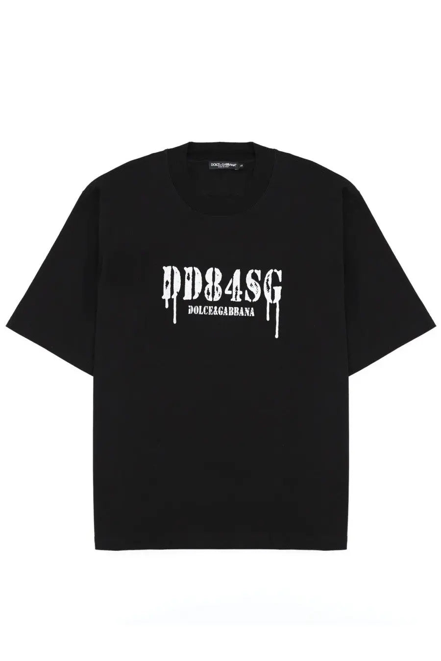 Dolce &amp; Gabbana men’s black t-shirt with white dripping lettering design in cotton for casual wear