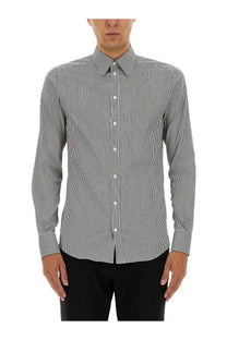 Dolce &amp; Gabbana men’s dress shirt in black and white vertical stripes with long sleeves and crisp fabric