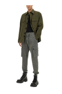 Olive green utility cargo pants with multiple pockets and drawstring waistband in dolce and gabbana men’s shirt green collection
