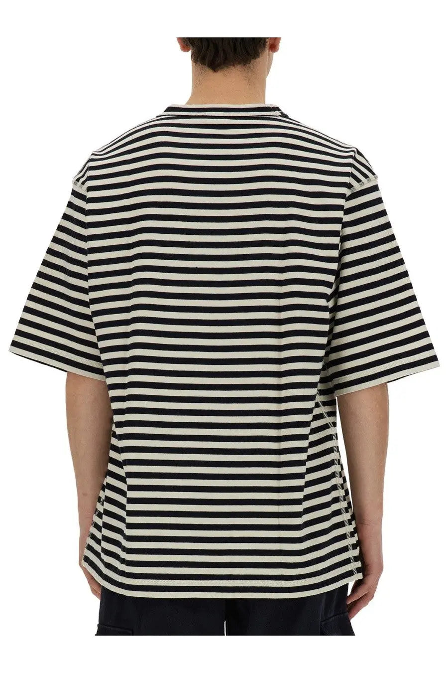 Dolce &amp; Gabbana men’s black and white striped short-sleeved t-shirt with a relaxed fit multicolor design