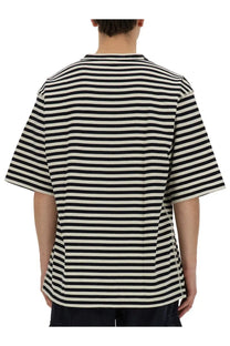 Dolce &amp; Gabbana men’s black and white striped short-sleeved t-shirt with a relaxed fit multicolor design