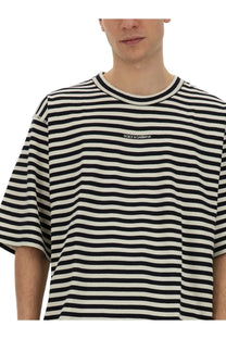 Dolce &amp; Gabbana men’s black and white striped t-shirt with ribbed crew neck in multicolor design