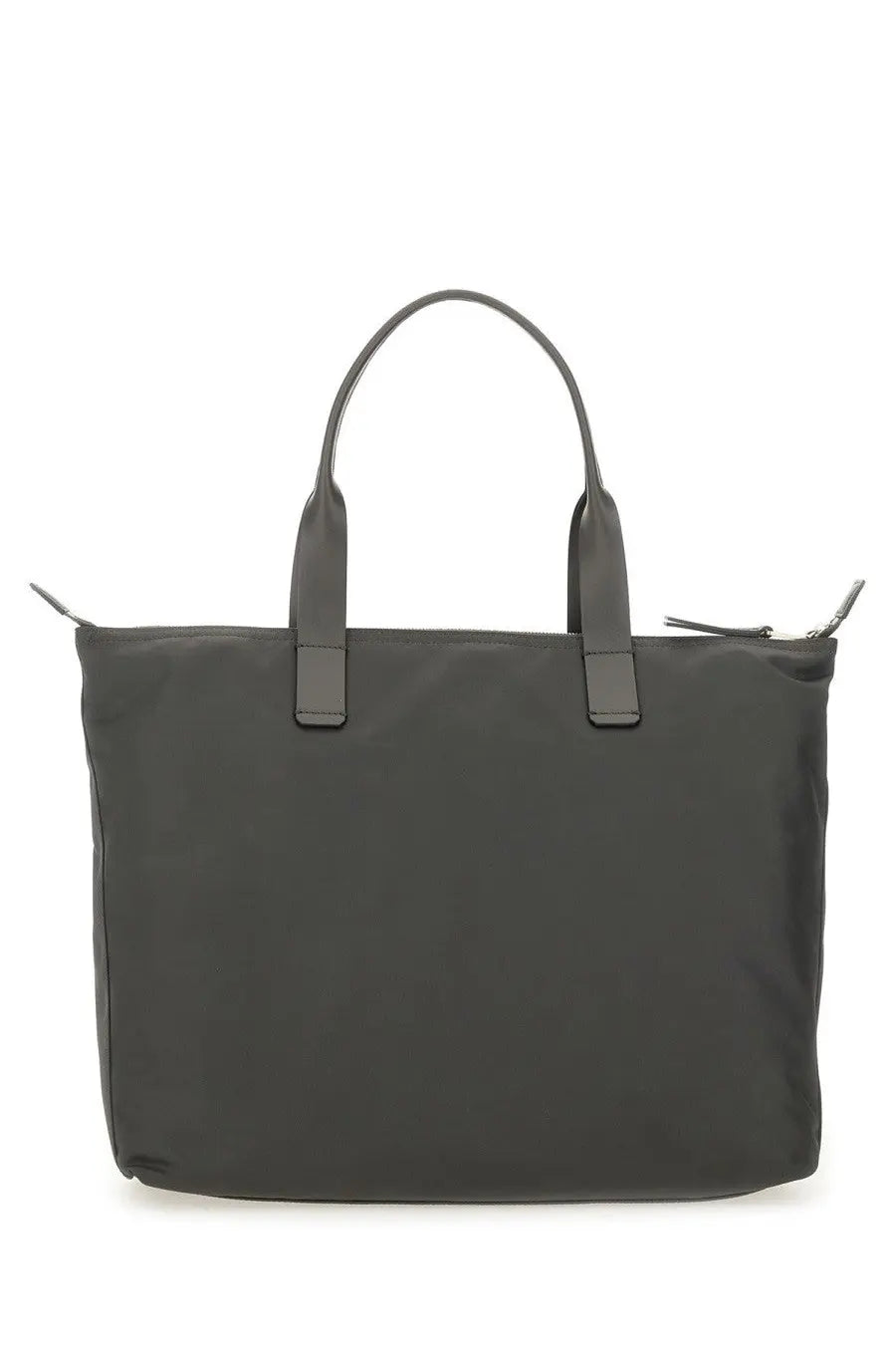 Dolce &amp; gabbana men’s shopping bag adamo grey dark gray nylon tote with black leather handles and zipper pulls