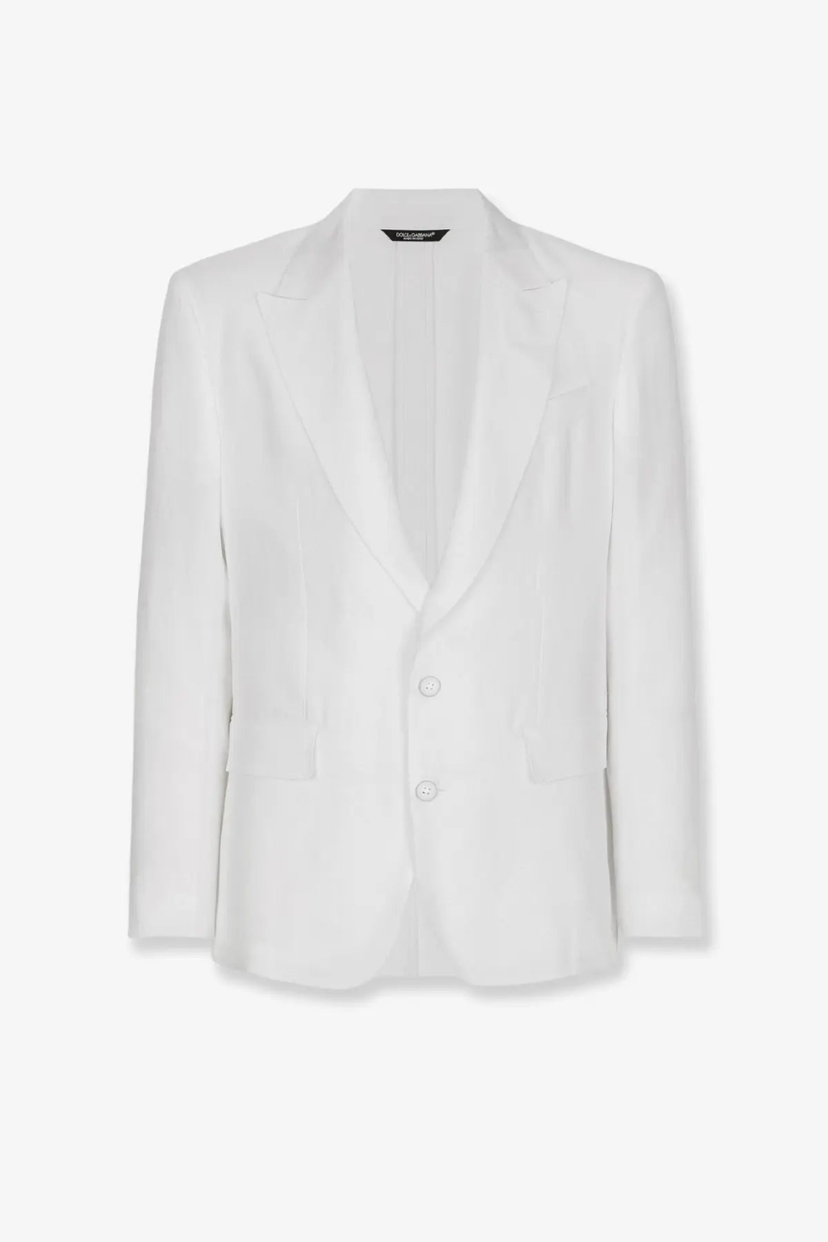 Dolce &amp; Gabbana men’s Sicilia white linen blazer with sleek tailored fit and subtle sheen in a single breasted style