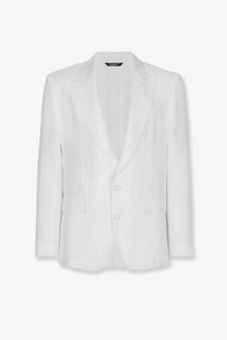 Dolce &amp; Gabbana men’s Sicilia white linen blazer with sleek tailored fit and subtle sheen in a single breasted style