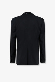Dolce &amp; Gabbana men’s Sicilia black stretch wool blazer with chain-link collar and matching cuff details