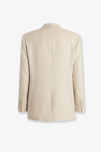 Dolce &amp; Gabbana men’s beige silk and linen blazer with classic tailored fit and subtle texture
