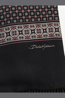 Dolce &amp; Gabbana men’s black silk scarf with geometric pattern in pink white and beige tones