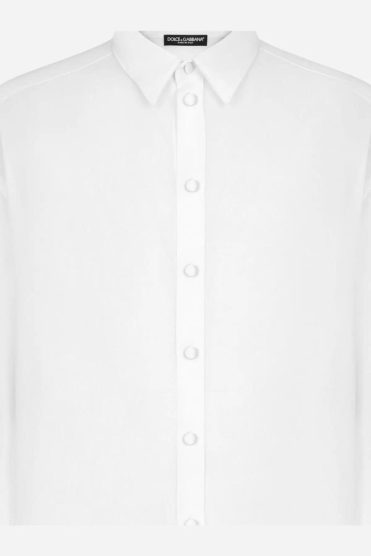 Dolce &amp; Gabbana men’s white silk button-down shirt with crisp collar and matching buttons