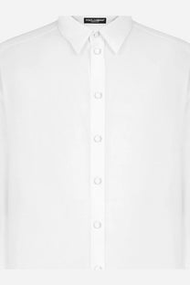 Dolce &amp; Gabbana men’s white silk button-down shirt with crisp collar and matching buttons