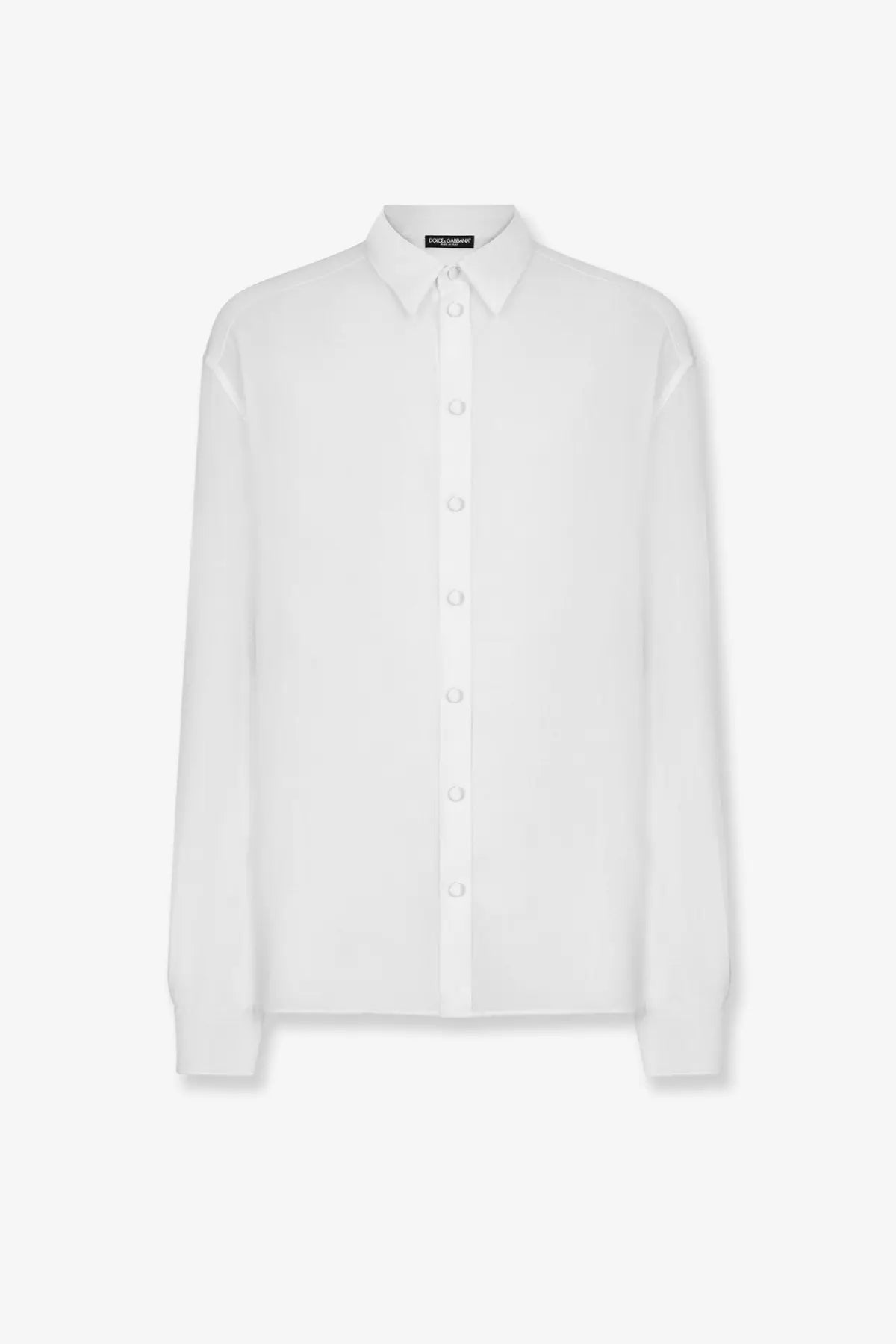A crisp white dolce &amp; gabbana men’s silk button-down shirt with a classic collar and long sleeves