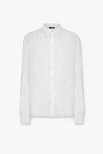 A crisp white dolce &amp; gabbana men’s silk button-down shirt with a classic collar and long sleeves