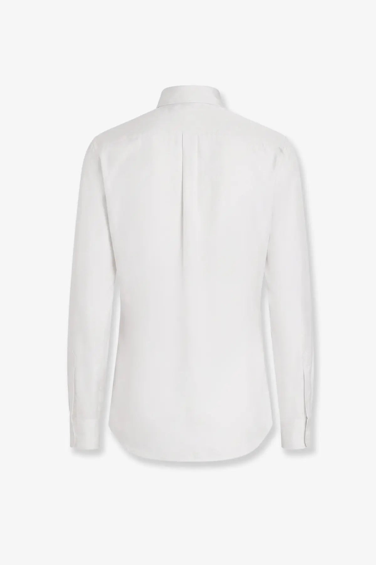Dolce &amp; Gabbana men’s white silk dress shirt with classic collar and subtle pleating on the back side