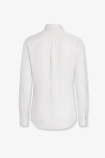 Dolce &amp; Gabbana men’s white silk dress shirt with classic collar and subtle pleating on the back side