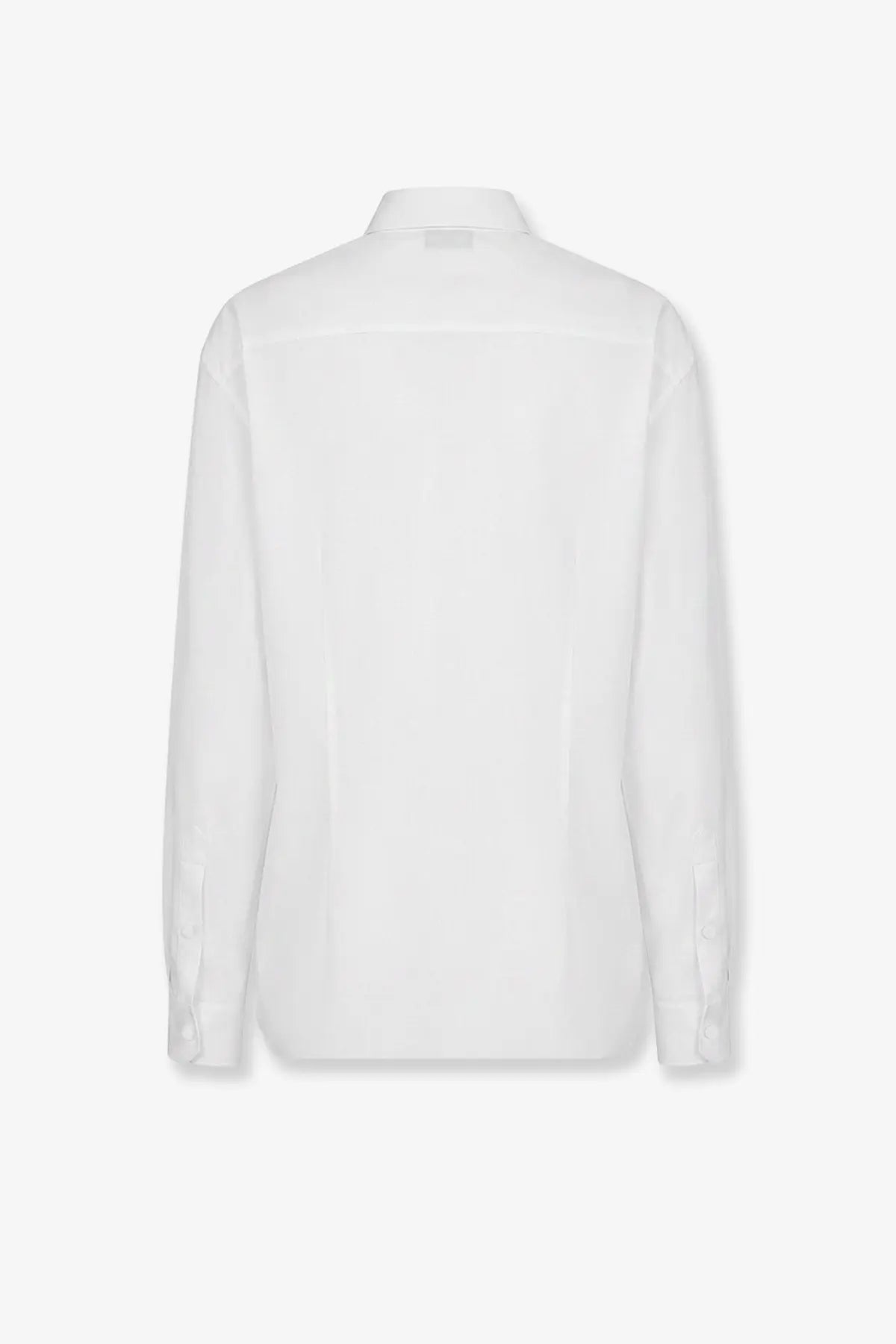 Dolce &amp; Gabbana men’s white silk long-sleeved button-down shirt with classic collar and neatly pressed fabric