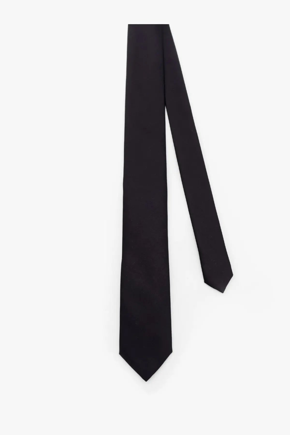 Dolce &amp; Gabbana men’s black silk tie with a sleek pointed tip and smooth matte finish