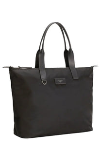 Dolce &amp; Gabbana men’s small Adamo black nylon tote bag with leather handles and branded metal plaque