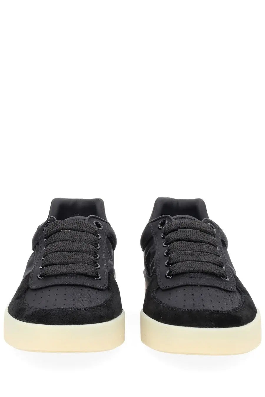 Dolce &amp; Gabbana men’s sneaker black in black suede and mesh with cream-colored rubber sole