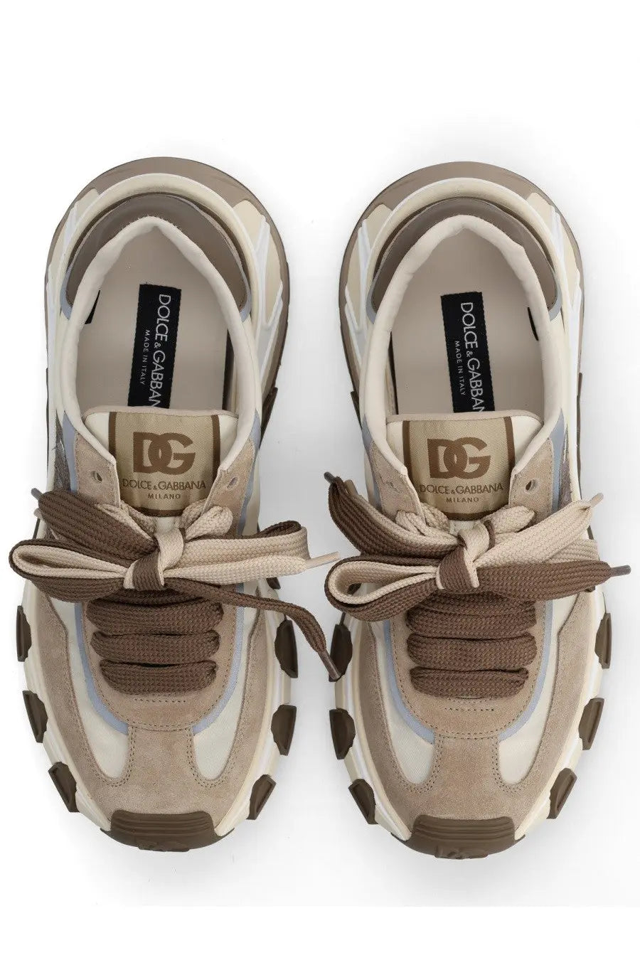 Dolce &amp; gabbana men’s sneaker dg country road beige chunky sneaker with beige and brown suede and mesh uppers rubber soles and braided laces