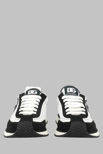 Dolce and gabbana men’s sneaker dg cushion in black and white with chunky sole and contrasting suede panels