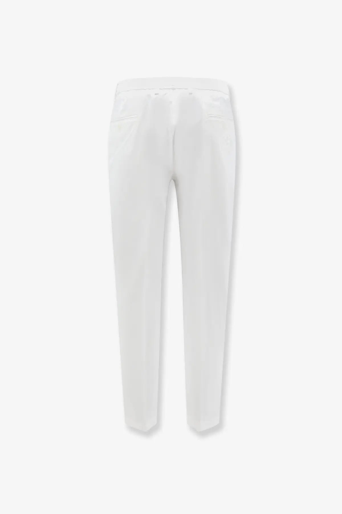 White tailored dolce and gabbana men’s stretch cotton trousers with sleek straight-leg cut and subtle back pleats visible