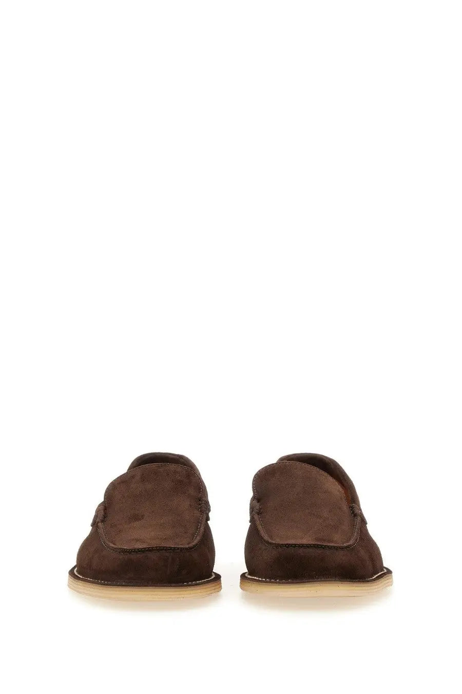 Dolce &amp; Gabbana men’s beige suede loafers with a soft textured finish and light-colored rubber soles