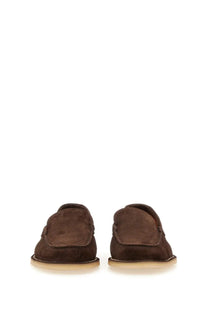 Dolce &amp; Gabbana men’s beige suede loafers with a soft textured finish and light-colored rubber soles