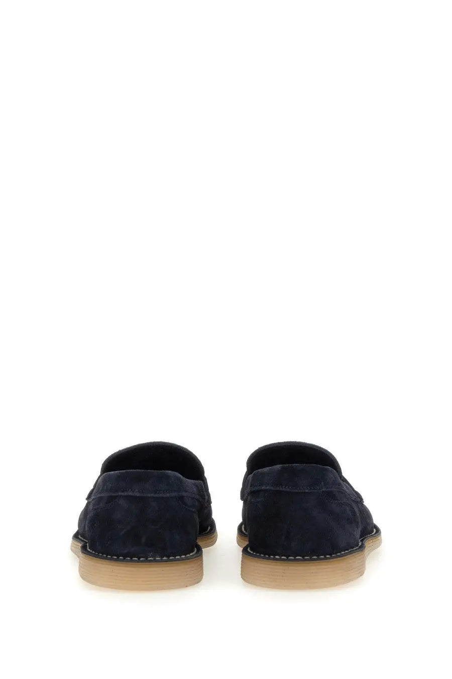 Dolce &amp; gabbana men’s navy blue suede loafers with light brown rubber soles for stylish casual wear