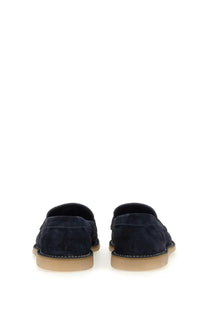 Dolce &amp; gabbana men’s navy blue suede loafers with light brown rubber soles for stylish casual wear