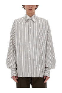 Dolce &amp; Gabbana men’s super over shirt in black and white vertical stripes with loose fit and long sleeves