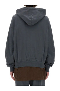 Dolce &amp; Gabbana men’s dark gray hooded sweatshirt with relaxed fit ribbed cuffs and hem front view