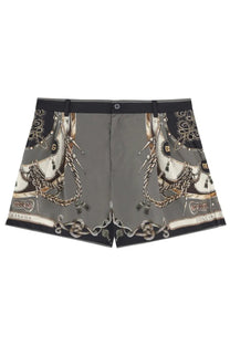 Dolce &amp; Gabbana men’s swimsuit grey featuring intricate horse tack print with gold and black detailing