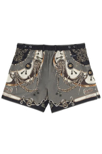 Dolce &amp; gabbana men’s grey swim trunks with braided rope pattern tassels and black and gold logo detailing