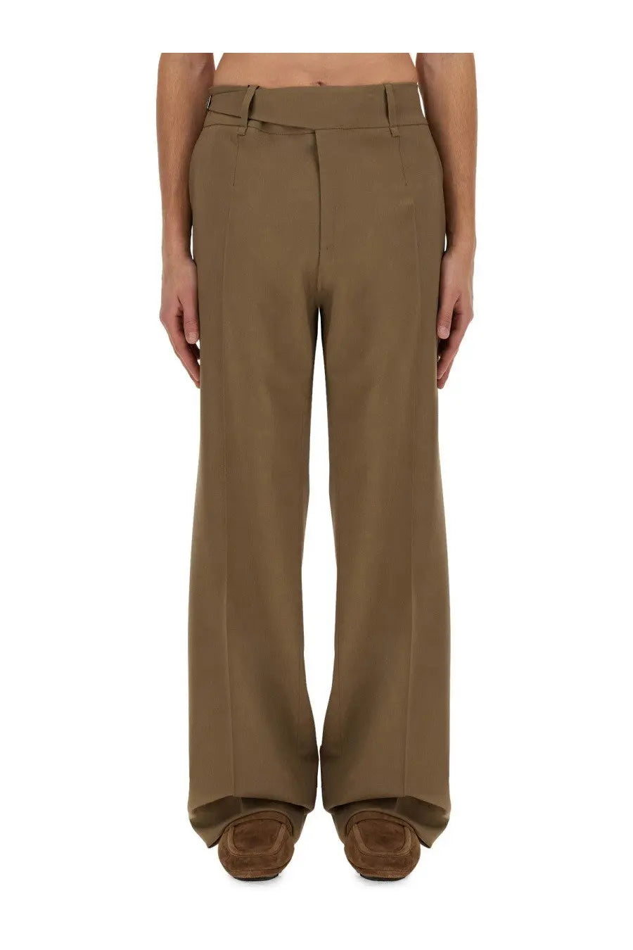 Dolce &amp; Gabbana men’s tailored beige wide-leg trousers with structured fit and clean creases in tan fabric