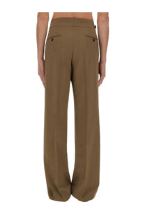 Dolce &amp; gabbana men’s tailored beige wide-leg trousers with structured waistband and buttoned rear pockets backside view