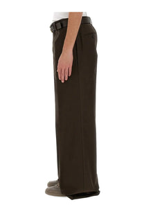 Dark brown dolce and gabbana men’s tailored wide-leg trousers with structured fit and matching belt