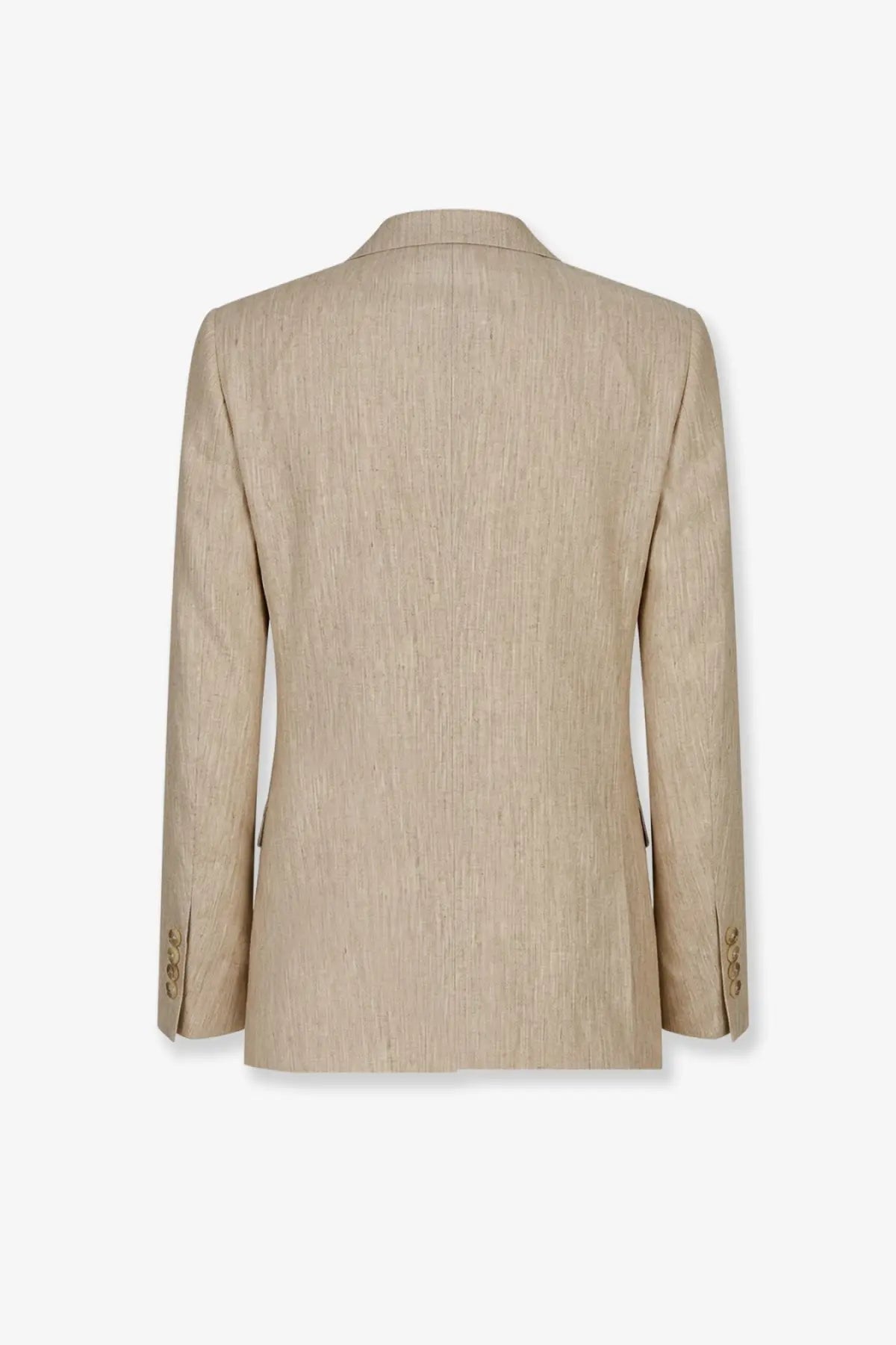 Beige dolce &amp; gabbana men’s taormina linen blazer with subtle vertical stripes and gold-toned button cuff details