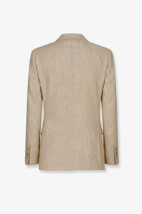 Beige dolce &amp; gabbana men’s taormina linen blazer with subtle vertical stripes and gold-toned button cuff details
