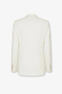 Cream-colored Dolce &amp; Gabbana men’s Taormina linen blazer with tailored silhouette and gold-toned cuff buttons