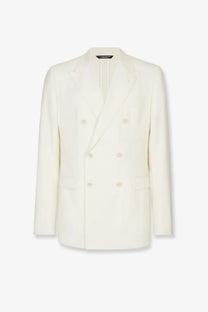 Dolce &amp; Gabbana men’s taormina cream-colored double-breasted linen blazer with tailored fit and subtle texture