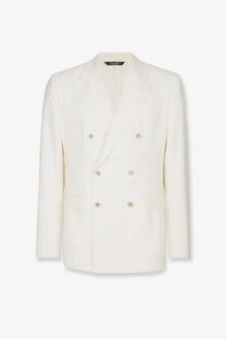 Dolce &amp; Gabbana men’s taormina linen blazer white with a tailored fit crisp texture and silver-toned double-breasted buttons