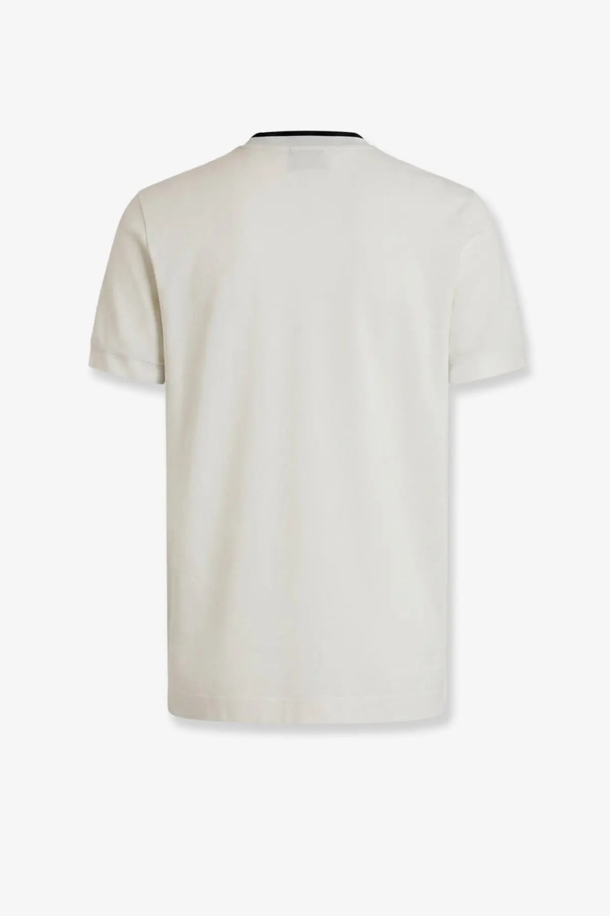 Dolce &amp; Gabbana men’s cream-colored cotton t-shirt with black ribbed crew neckline made from technical fabric white