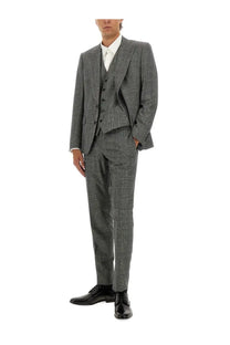 Dolce &amp; gabbana men’s tailored gray plaid three-piece suit with notched lapel and matching vest