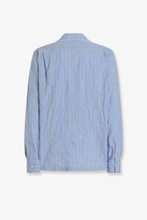 Dolce and gabbana men’s vanity pajamas froissé cotton shirt in light blue and white vertical stripes with textured weave