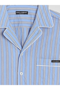 Dolce &amp; gabbana men’s vanity pajamas froissé cotton shirt with light blue and gray vertical stripes and white piping