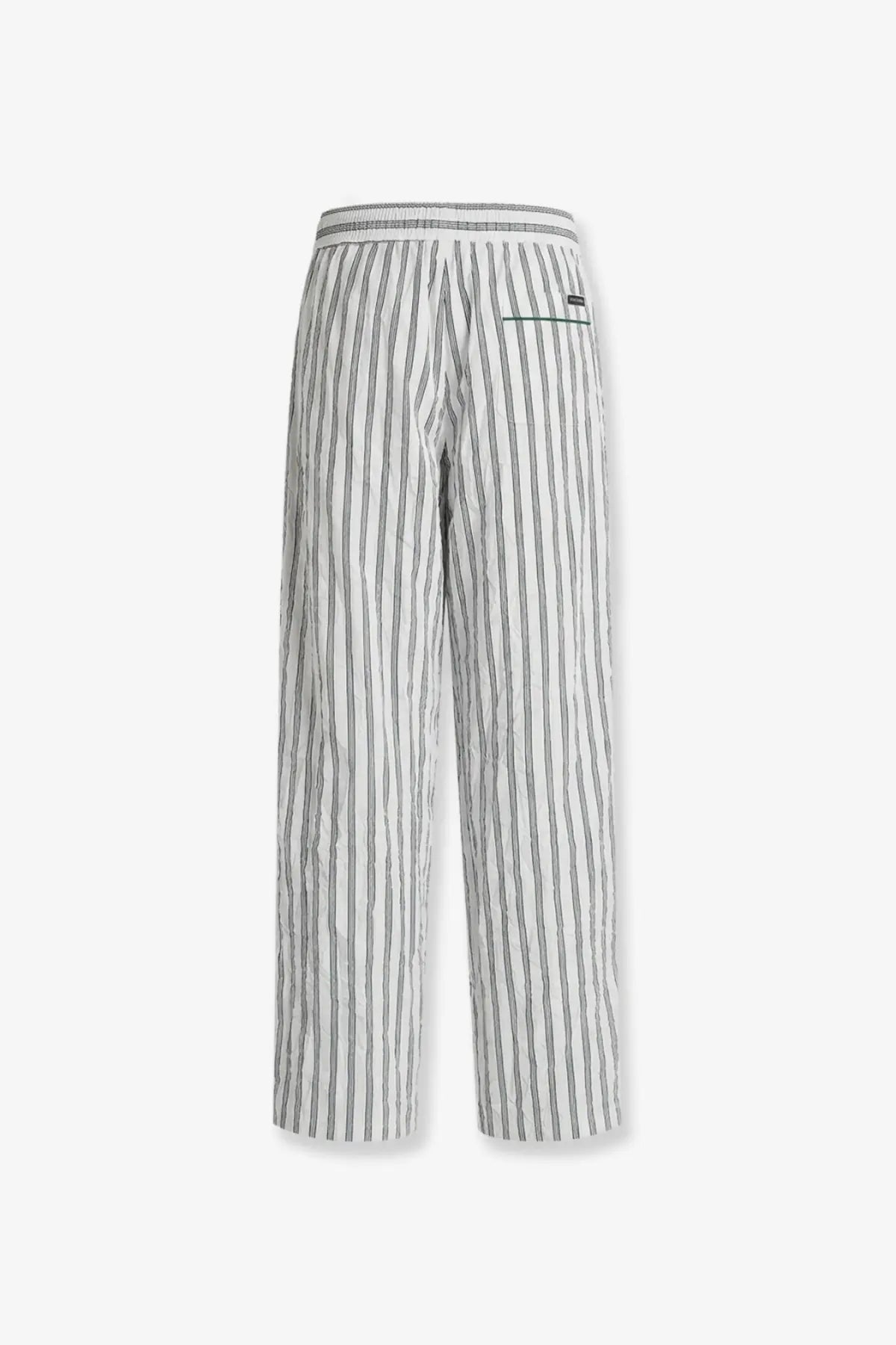 Dolce &amp; Gabbana men’s vanity pajamas froissé fabric trousers with white and gray vertical stripes and ribbed elastic waistband