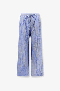 Light blue striped wide-leg Dolce &amp; Gabbana men’s vanity pajamas froissé poplin trousers with drawstring waist