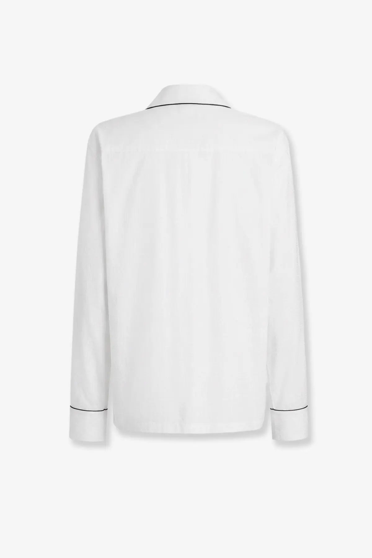 Dolce &amp; Gabbana men’s vanity white satin pajama shirt with black piping on collar and cuffs in textured cotton