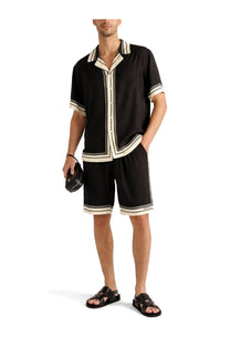 Dolce &amp; Gabbana men’s black short-sleeved shirt with cream trim and button-down collar